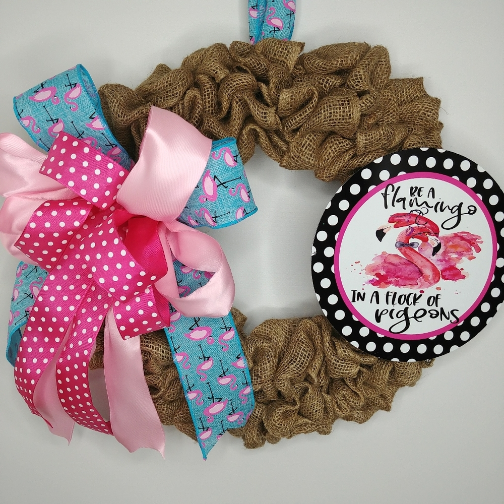 Flamingo Burlap Wreath